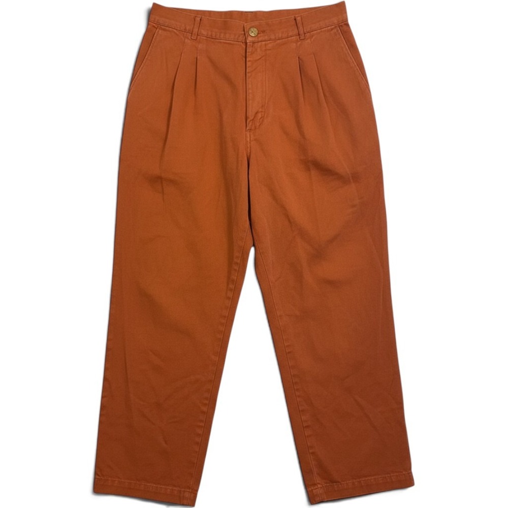 Big Bud Press Trousers Burnt Orange Pleated High Waist Cotton Pants Medium